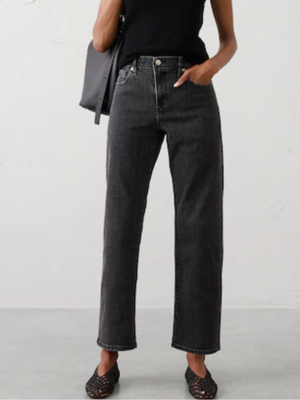 Banana Republic Washed Gray Black Relaxed Cropped Straight leg Jeans